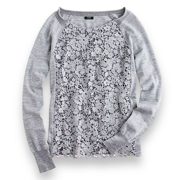 J. Crew Collection Lady Lace Popover Heather Gray Merino Wool Sweater Size Small - Picture 1 of 9